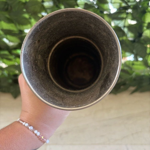 Vintage metal vase used with embossed designs 24 cm