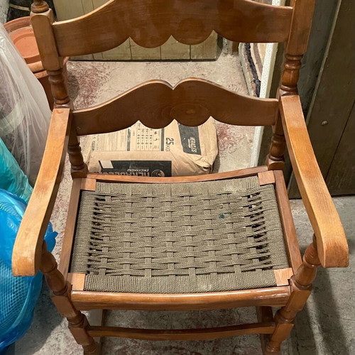 Armchair with wicker used, large seat opening 0.55cm