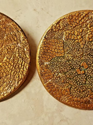 Handmade gold-bronze disc earrings with silver 925 clasps new