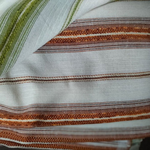 Traditional handwoven fabric loom new, terracotta and green