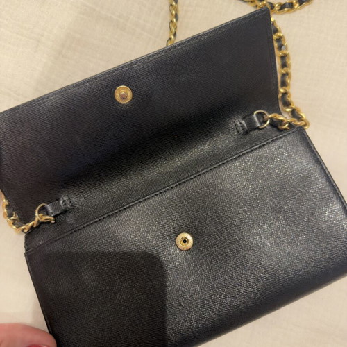 Furla clutch bag with chain black leather used