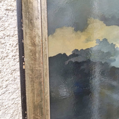 Seascape oil painting on fiberboard used