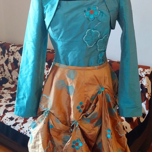 Raxevsky evening set of 3 pieces silk, like new, turquoise and gold