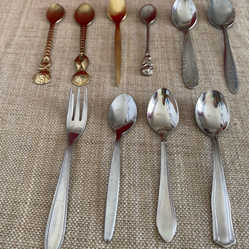 Vintage small tea spoons and fork used, pack of 10
