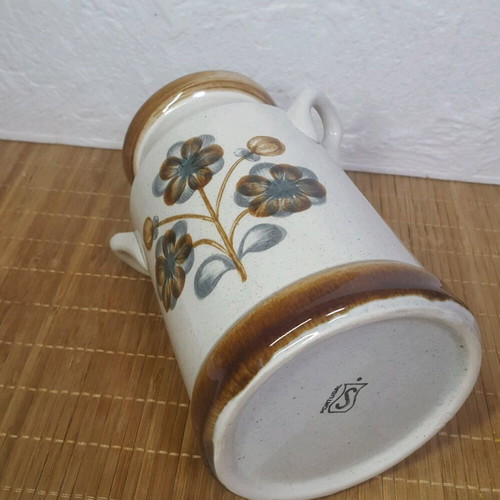 Portuguese ceramic vase like new, vintage, beige with handles