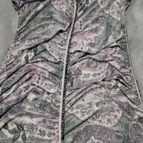 Cocktail dress draped, elastic, printed purple, medium/large, like new