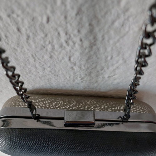 Evening shoulder bag two-tone new with chain and snakeprint texture
