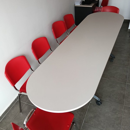 Conference table and 12 chairs like new, wood with metal legs