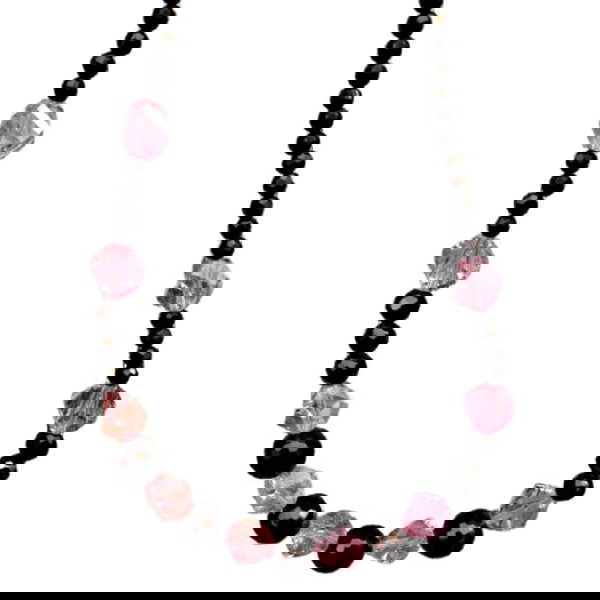 Κολιέ από μαύρο όνυχα και κρύσταλλα swarovski ροζ