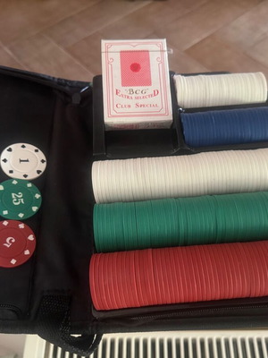 Poker set new with deck in fabric case 26x20cm