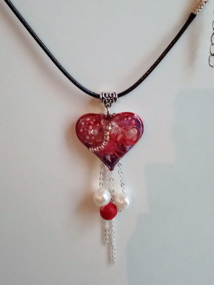 Handmade double-sided necklace new, red, with heart pendant