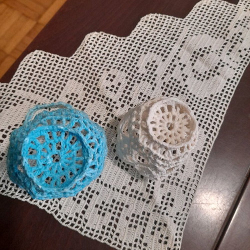 Handmade small knitted baskets used, pack from 1960