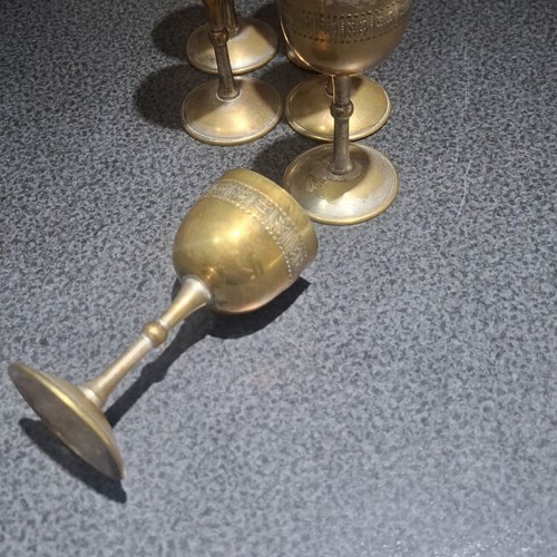 Liqueur glasses set of 6 used, vintage bronze with silver plating