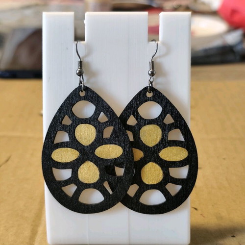 Handmade wooden Tear-Drop earrings with gold inlay new