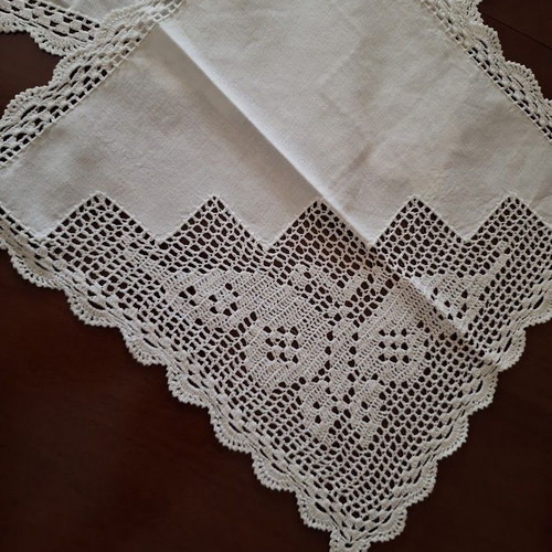 Handmade square napkins used, set of 2 pieces
