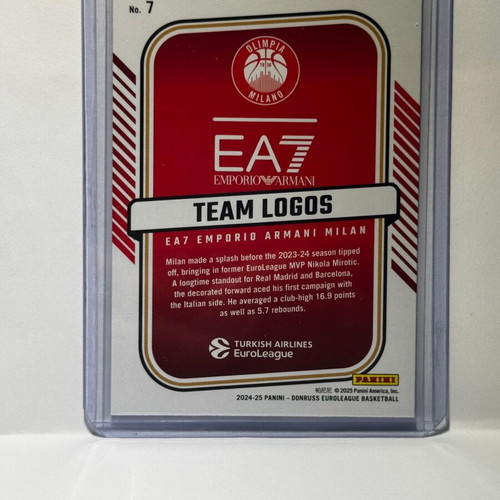 2024-25 Panini Donruss Euroleague EA7 Armani Milan Team Logo card new