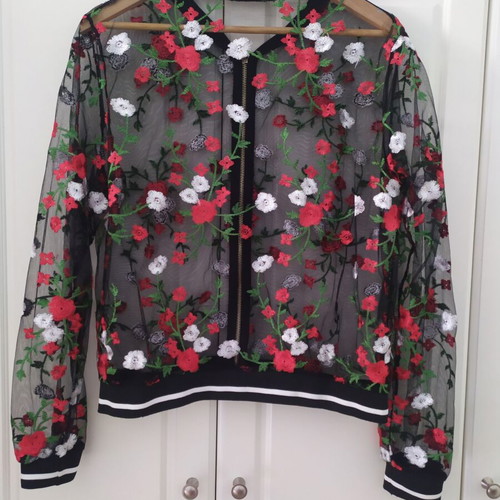 Tulle jacket used, floral, size large, black