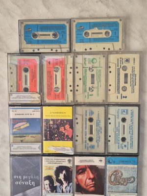 Cassette tapes used, collection of 14, Greek and foreign music