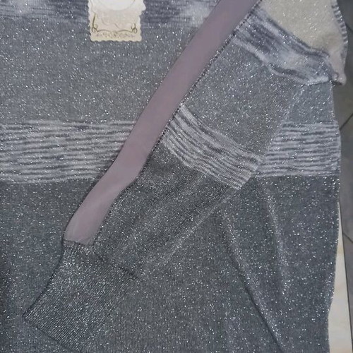 Women's blouse new gray with chiffon detail, size M