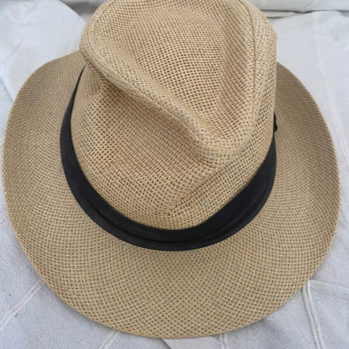 Beige hat with black band
