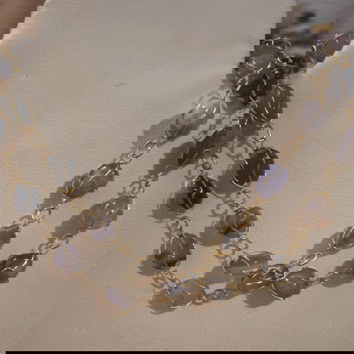 Vintage Artisan Necklace with Amethyst and Agate Stones, New