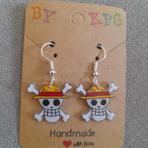 One Piece earrings handmade, new thermoplastic dangle earrings