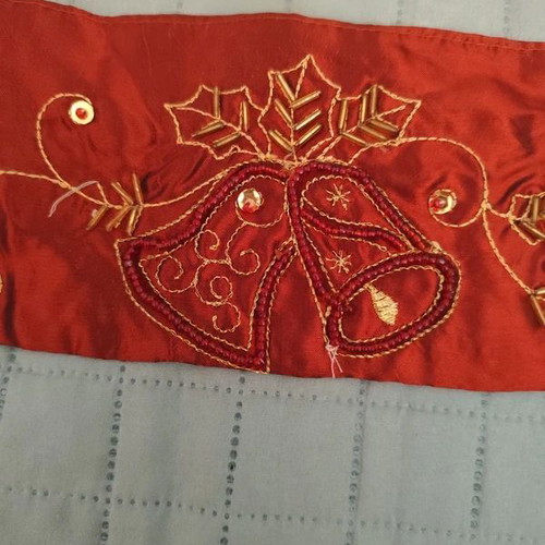 Set of organza table runners burgundy with festive motif, like new