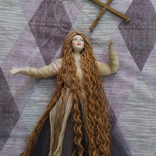 Handmade porcelain marionette doll, decorative, 75 cm
