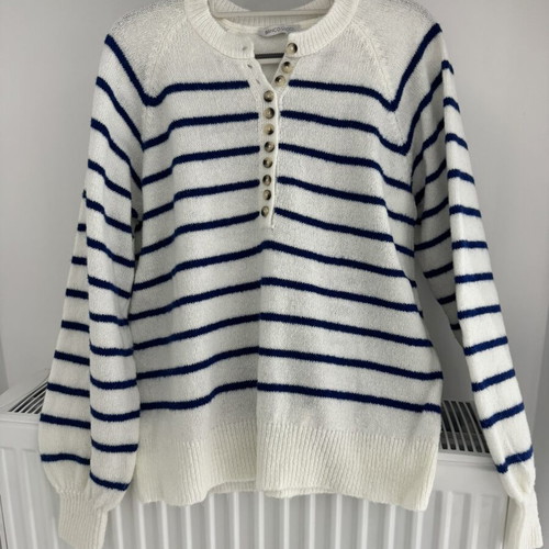 Bianco Lucci striped knit sweater one size like new, white and blue