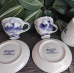 Vintage συλλογή Delft Blue χειροποίητη ζωγραφική, σετ 5 κεραμικών με ξύλινο τσόκαρο