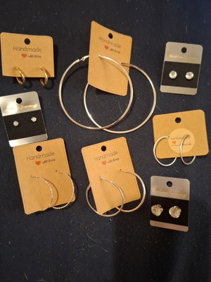 Earrings set of 8 new, gold and silver with stand