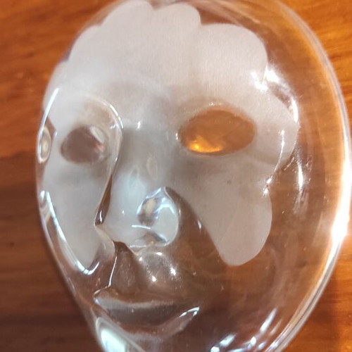 Crystal container with Venetian mask design, like new, Italian origin