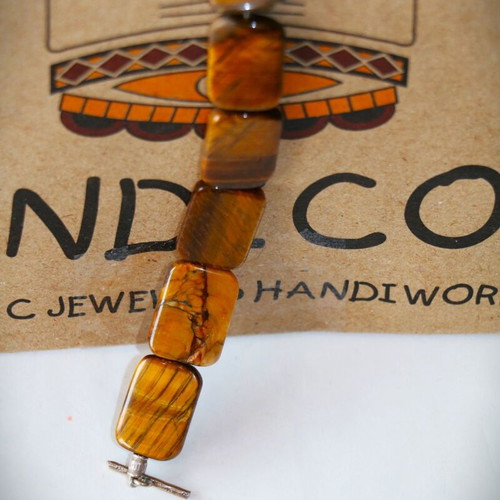 Bracelet tiger's eye mineral stones new, sterling silver 925
