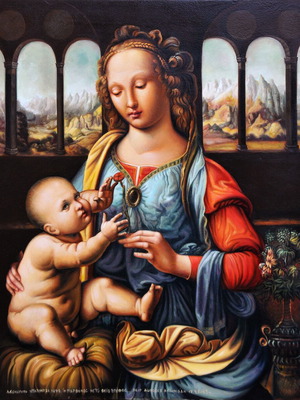 Madonna del Garofano copy painting by Dorotheos Antoniadis, handmade oil on panel