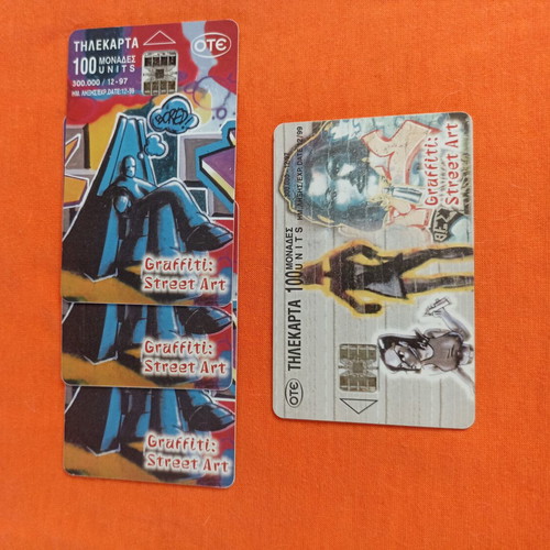 Graffiti Street Art phone card set used, 4 pieces 1997