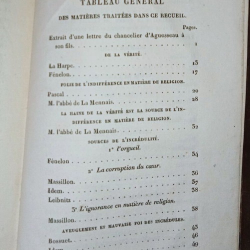Old French book philosophy Christianity used, leather-bound