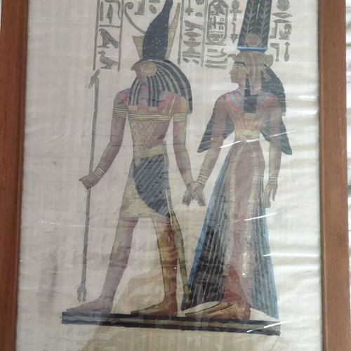 Genuine Egyptian Art on Papyrus used, set of 2 pieces