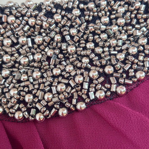 Embroidered blouse XS balloon fit with silver beads red wine color