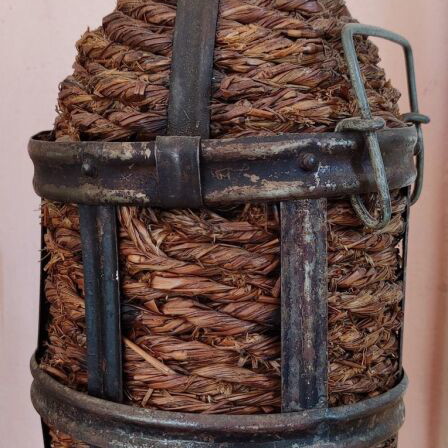 Damigiana wine bottle used, wicker vintage
