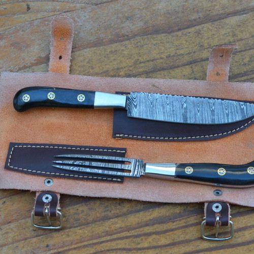 Damascus Hand Forged Knife and Fork BBQ Hunting Set from The Eagle Collection 5772