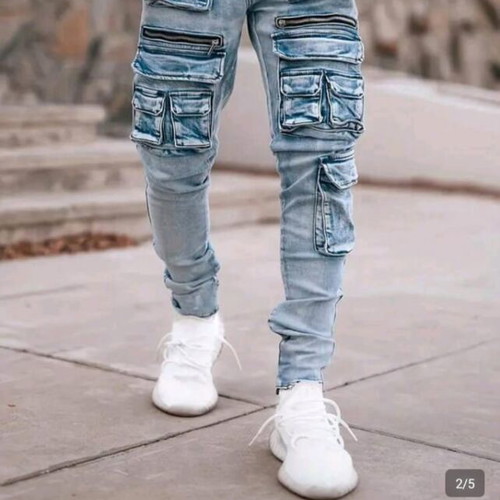 Men's elastic cargo jeans new, streetwear style