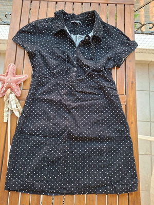 Attrattivo black corduroy polka dot shirt dress, large size