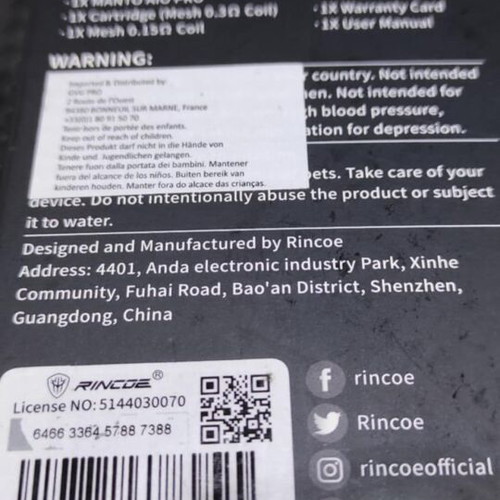 Rincoe Manto AIO Pro red vape device like new