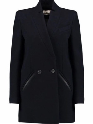 Iro Carey Black Wool Coat Size FR 34 Like New With Leather Details