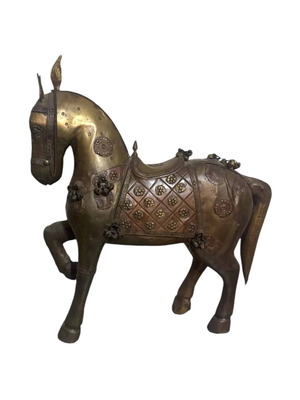 Wooden horse with bronze inlay Marwari War antique