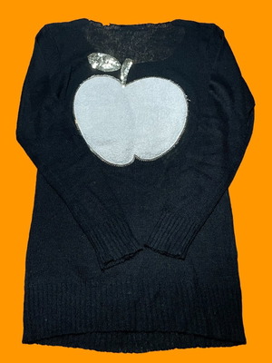 Knitted women's sweater used, black, size M, long with design