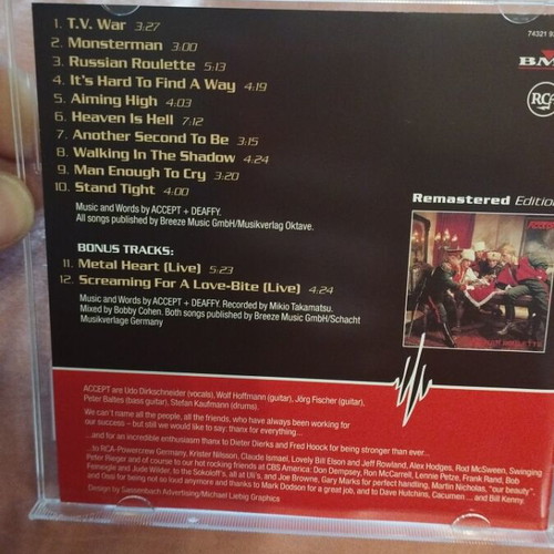 Accept Russian Roulette CD remastered edition like new, metal