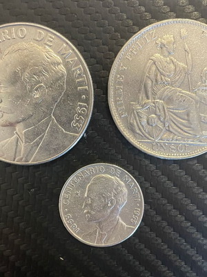 Silver coins Cuba Peru like new