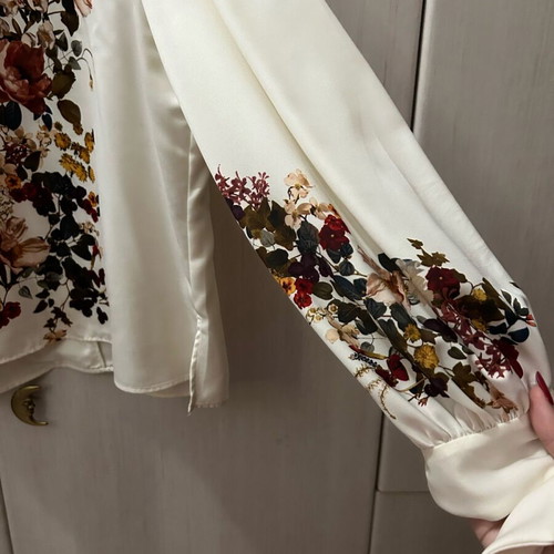 Zara shirt used with floral pattern and satin texture size L