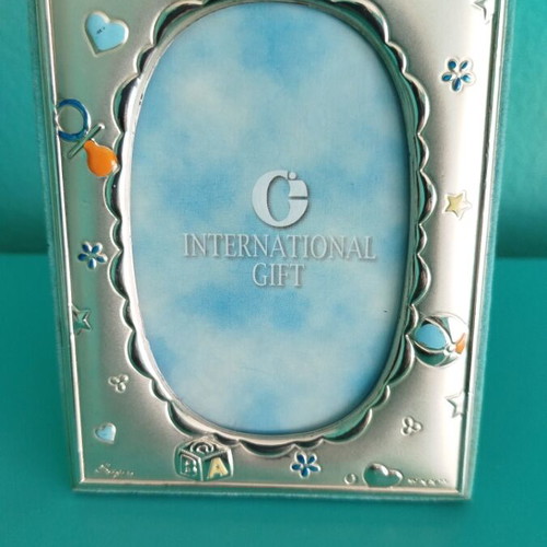 Silver children's photo frame like new, 12×9 cm, light blue